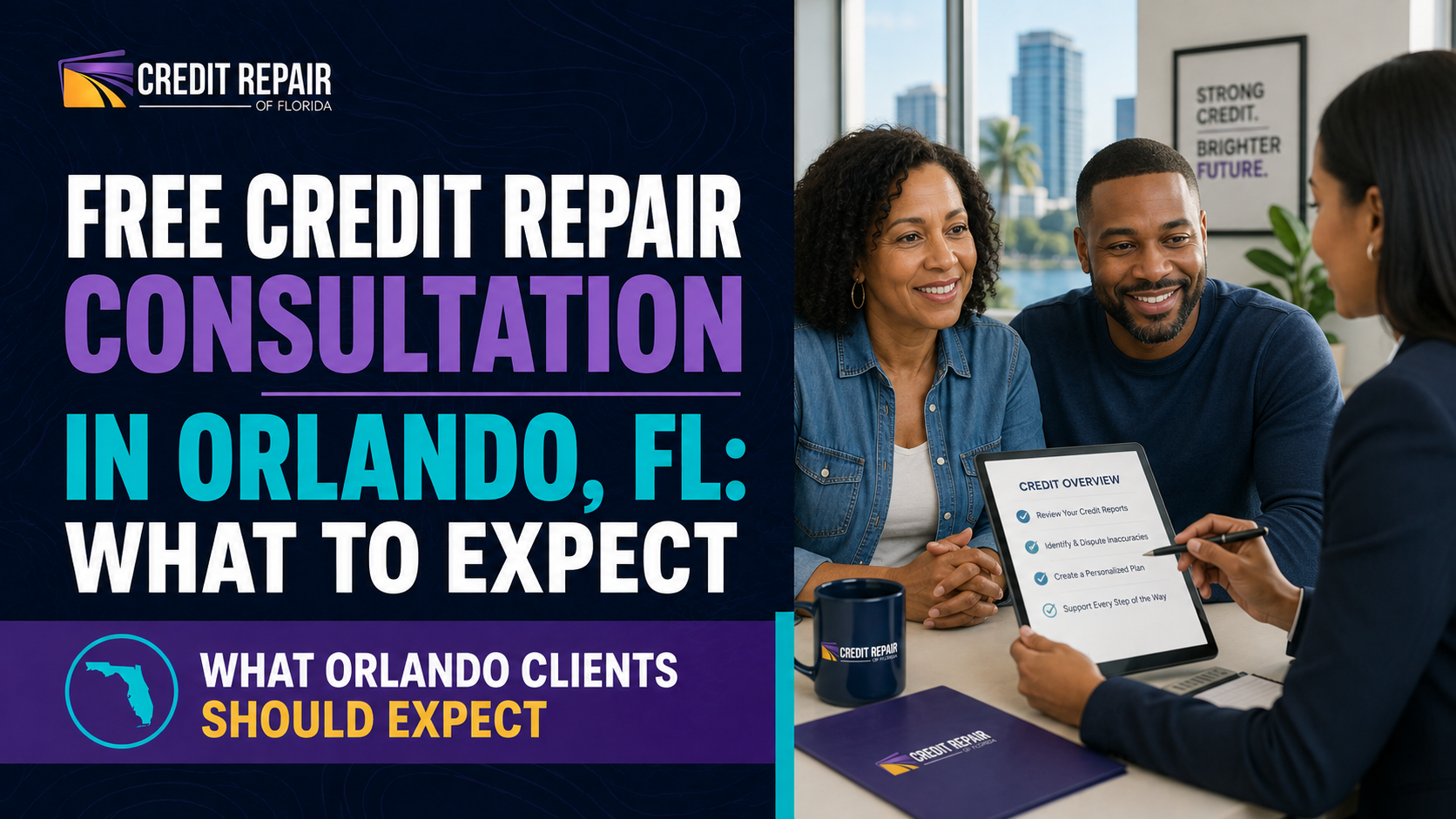 Black couple meeting with a credit repair consultant in Orlando, Florida during a free credit repair consultation.