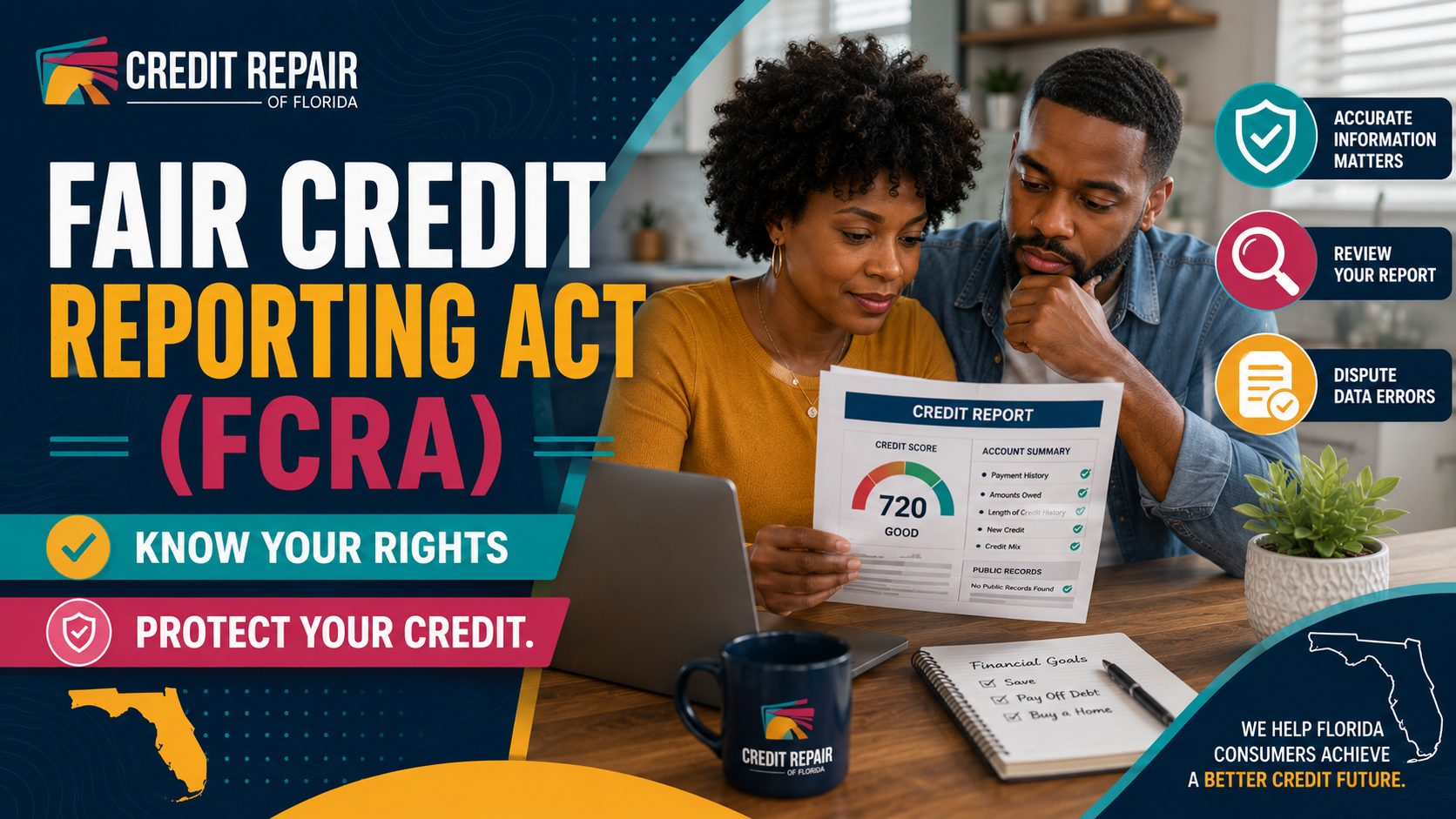 Florida consumers reviewing a credit report while learning about their rights under the Fair Credit Reporting Act (FCRA).Understanding your rights under the Fair Credit Reporting Act can help you identify and dispute inaccurate information on your credit report.
