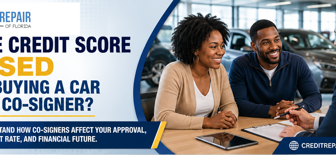 Black couple speaking with an auto finance professional about whose credit score is used when buying a car with a co-signer.